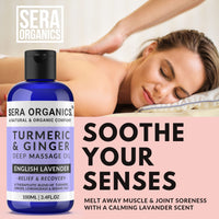 Turmeric & Ginger Massage Oil - Natural Ginger Oil Therapy For Lymphatic Drainage, Nerve, Muscle & Joint Discomfort Relief, Warming Relaxing & Soothing Massage - With Lavender (100ml) By Sera Organics