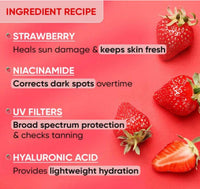 Dot & Key Strawberry Dew Tinted Sunscreen SPF 50 PA with Niacinamide & Hyaluronic Acid, available in Beige Medium (05) shade, 50ml for sun protection and hydration.