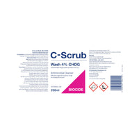 C-Scrub Wash Chlorhexidine 4% w/v | 250ml | Anti-Microbial Hand, Skin Cleanser | Pump Dispenser | Antibacterial Wash