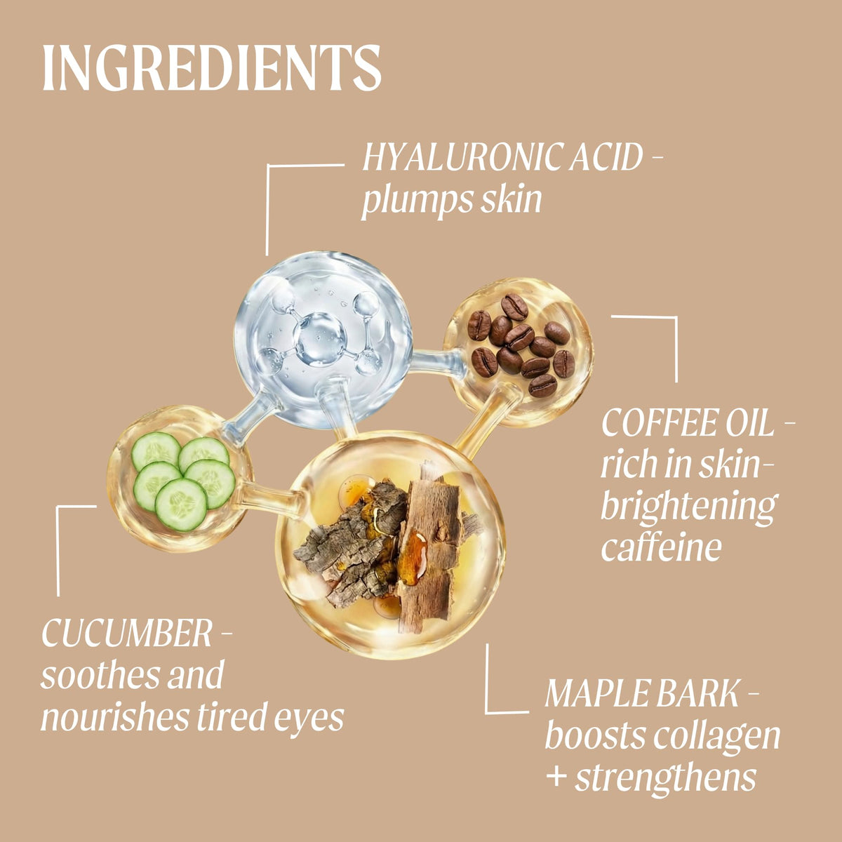 UPCIRCLE UpCircle Eye Cream With Coffee And Hyaluronic Acid 15ml - For Dark Circles, Puffiness + Wrinkles - Glycerin, Maple Bark + Cucumber Extract - Natural, Vegan + Cruelty-Free