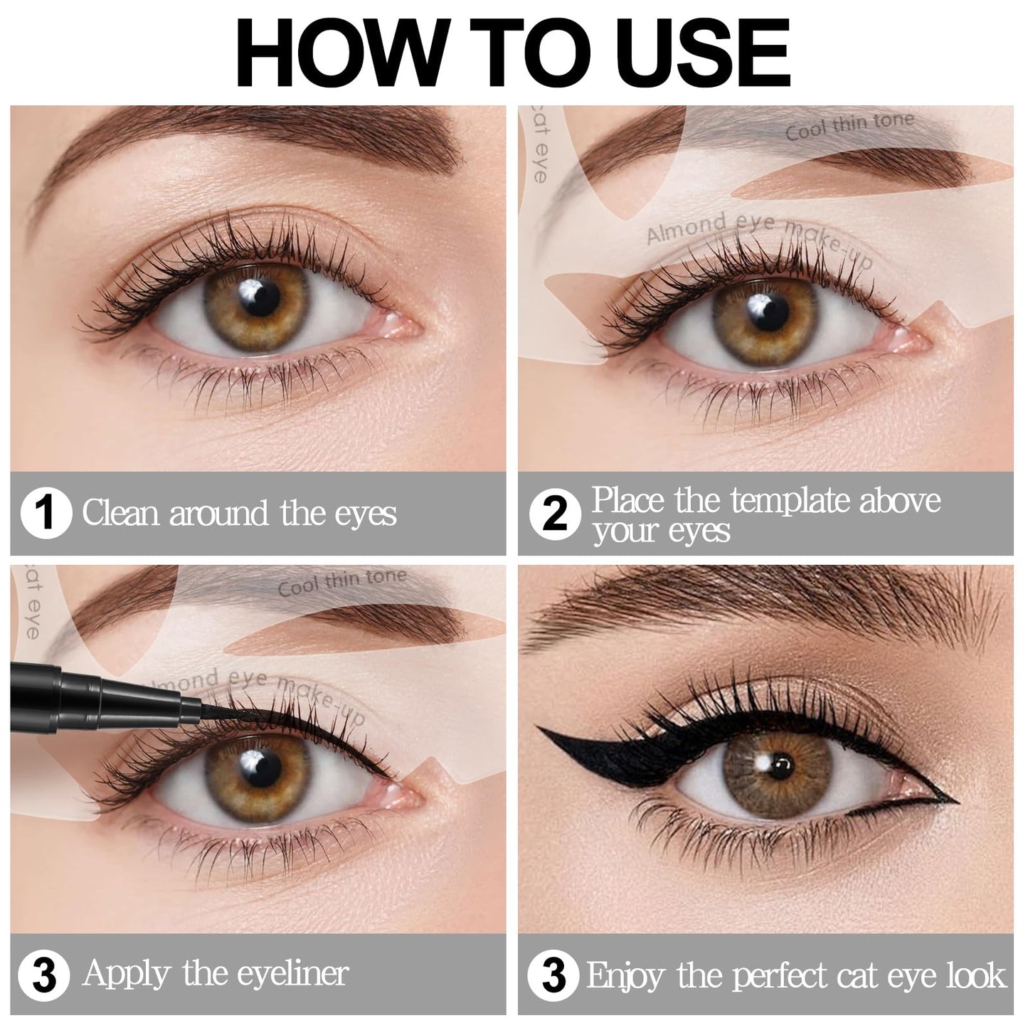 Apooliy Liquid Eyeliner with Eye Liner Stencils,Waterproof Eyeliner Pen with Slim Tip,Quick Drying,Longwearing Eye Makeup Stick,Black