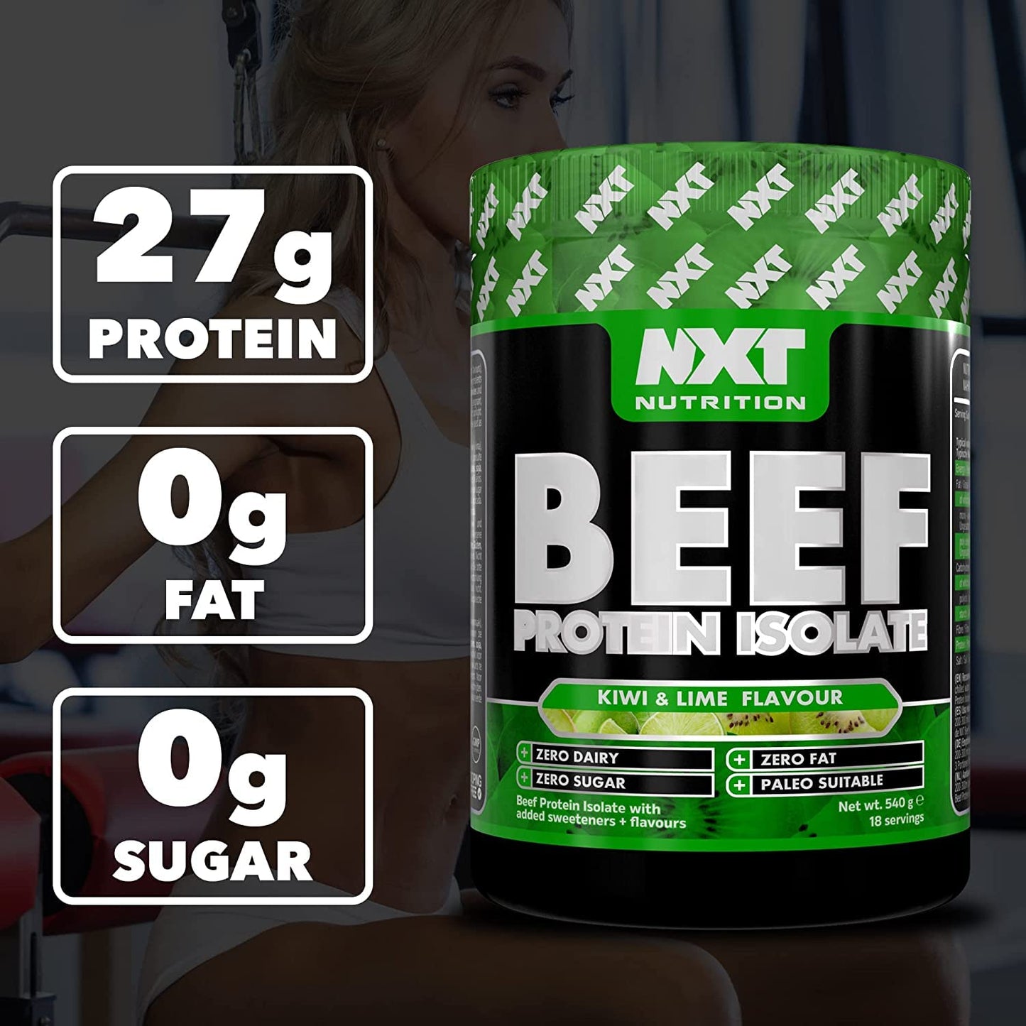 NXT Nutrition NXT Beef Protein Isolate 540g - High Protein Powder in Natural Amino Acids - Paleo, Keto Friendly - Dairy and Gluten Free | 540g (Kiwi & Lime)