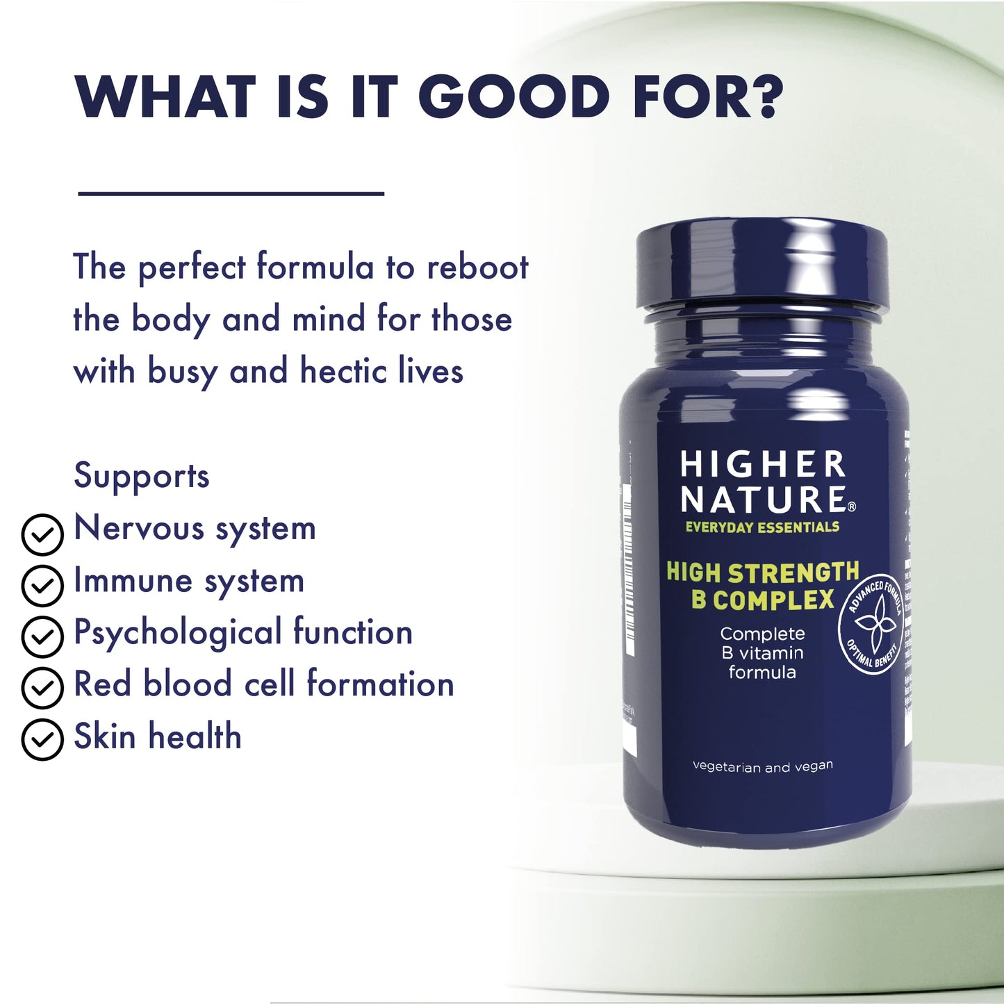 Higher Nature - High Strength - Vitamin B Complex - Reduce Tiredness - Supports Nervous System - Vegan Friendly - 90 Capsules