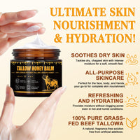 Muiefe Whipped Beef Tallow Skin Care 60g, Natural Tallow and Honey Balm, 100% Organic Grass-Fed Beef Tallow Face Cream & Moisturizer, Deeply Moisturizing Nourishing for Face Body Dry Skin, Fast Absorbing