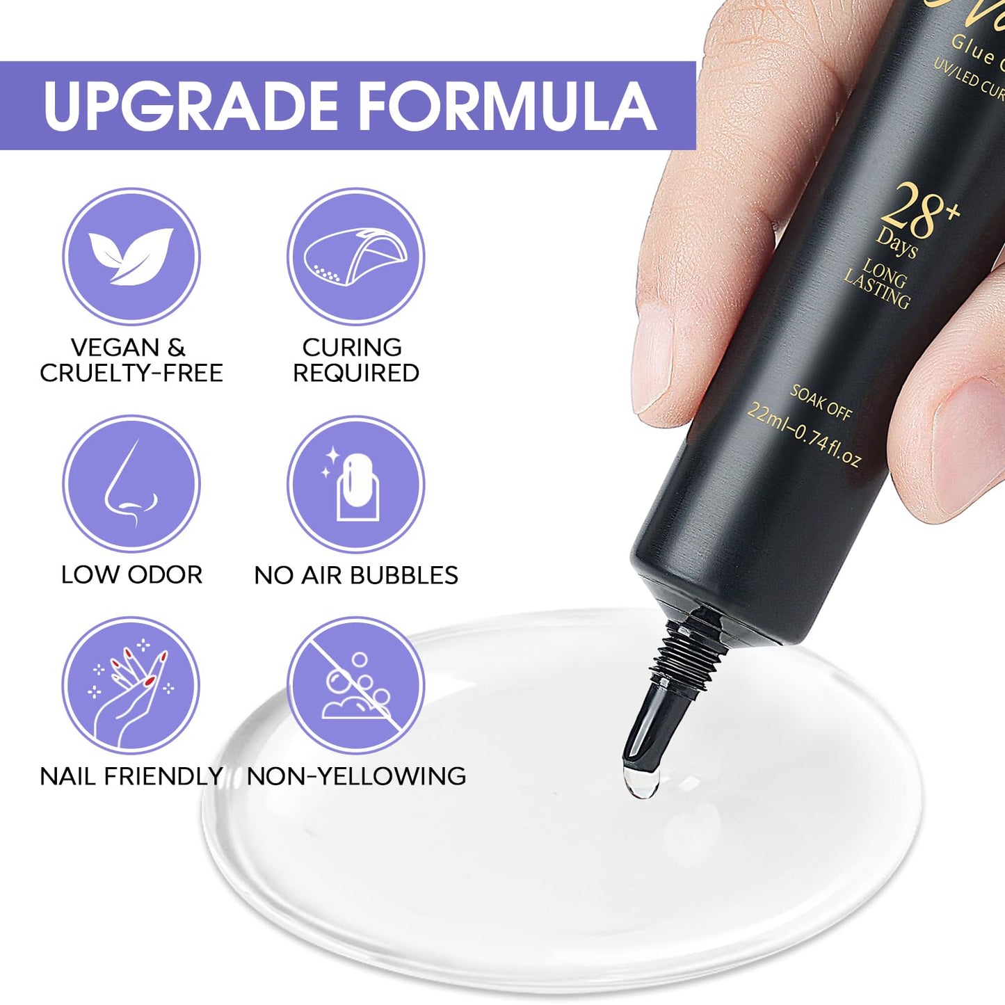 Nicedeco Nail Glue Gel 22ml, Gel Nail Tips Glue, Clear, High Viscosity, Multi-functional, Strong Adhesion, Easy to Use, Long-lasting, Upgraded Formula