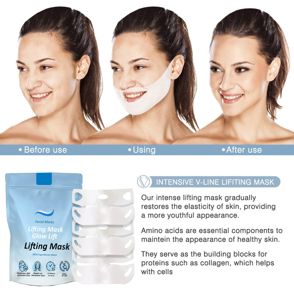 ThamGlow 3-Pack V Line Face Lifting Chin Mask, V Edge Patches Face Lift & Sculpt Chin Lift Mask – Anti-Sagging V-Shape Treatment | Visible Firming For Jawline & Neck | Hydrate & Smooth Skin Texture