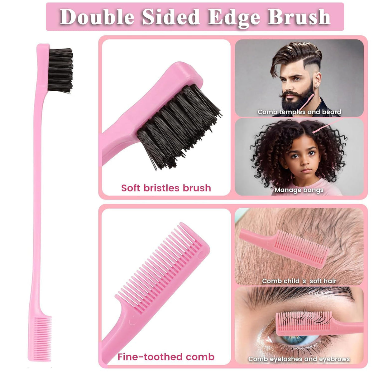 Pubiao Hair Brush Set 3 Piece, Boar Bristle Brush for Smoothing Frizz-Free, Edge Control Brush for Flyaways, Rat Tail Comb for Sectioning Teasing – Salon Styling Kit