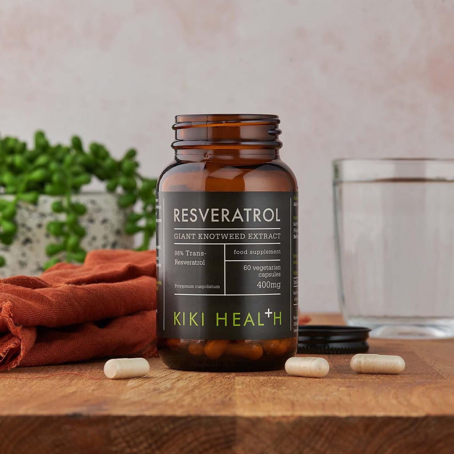 KIKI HEALTH KIKI Health - Resveratrol, Antioxidant - Dried Giant Knotweed Extract - Contains 98% Trans-resveratrol - for Cardiovascular Health, Youthful Ageing and Vitality - 60 Vegicaps