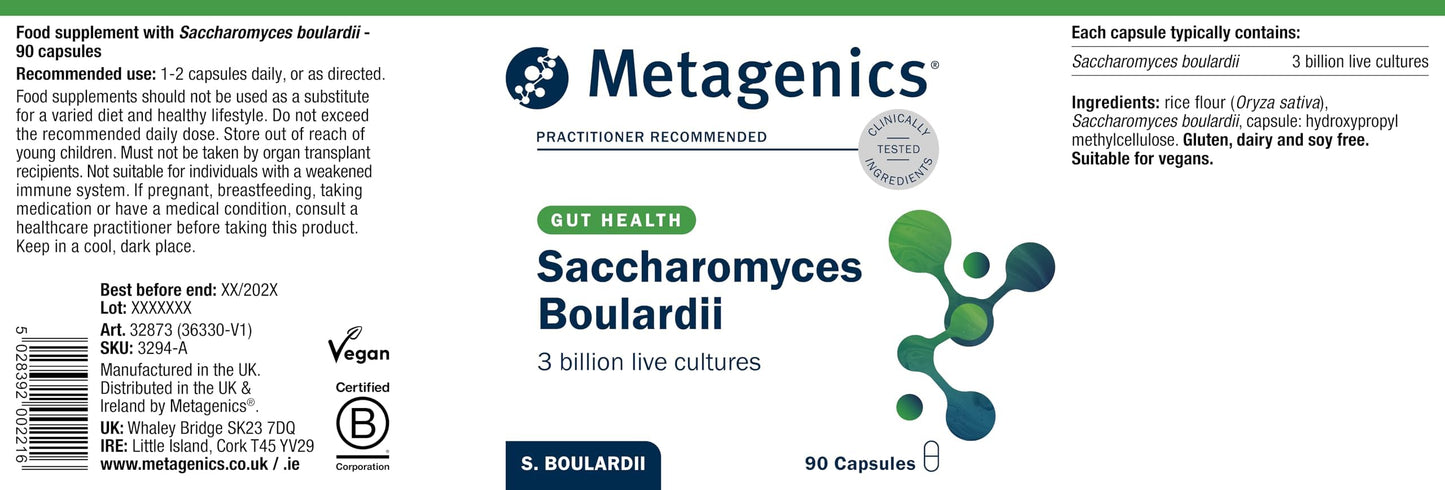 Metagenics - Saccharomyces Boulardii 3 Billion - Travel Gut Support Supplement - No Refrigeration Required - 90 Capsules
