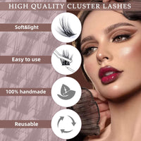 Cluster Lashes 72 Pcs QUEWEL Wide Stem Individual Lashes C/D Curl 8-16mm Length DIY Eyelash Extension False Eyelashes Soft for Personal Makeup Use at Home (Fluffy02-C-MIX8-16)