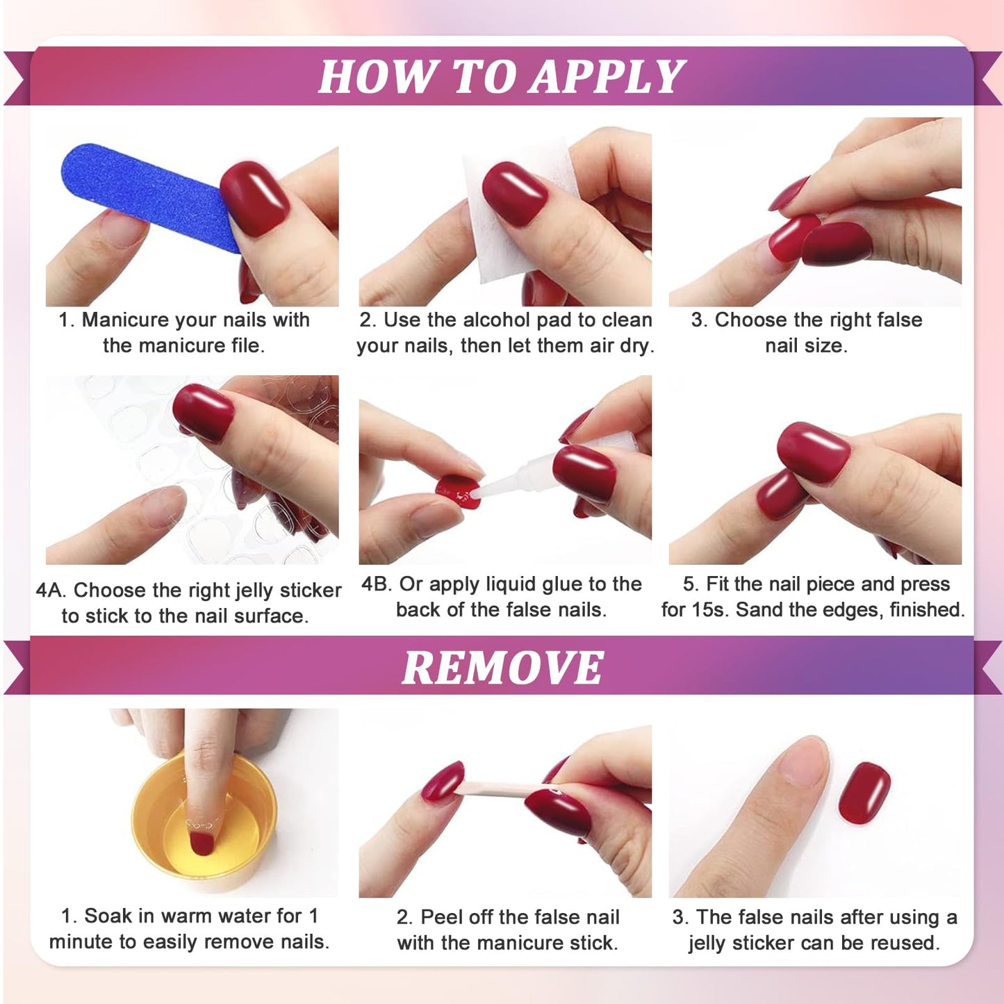 Ceboic 24Pcs Square Press on Nails - Medium Length Black Purple Tip with Glue Stickers, Elegant Acrylic Full Cover for Women Girls