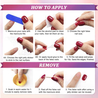 Ceboic 24Pcs Square Press on Nails - Medium Length Black Purple Tip with Glue Stickers, Elegant Acrylic Full Cover for Women Girls
