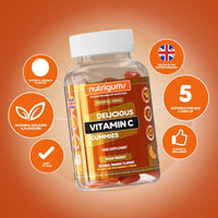 Nutrigums Vitamin C 80mg Gummy | Orange Flavour | 60 Vegan Gummies | Immune, Energy & Collagen Formation Support by NUTRIGUMS®