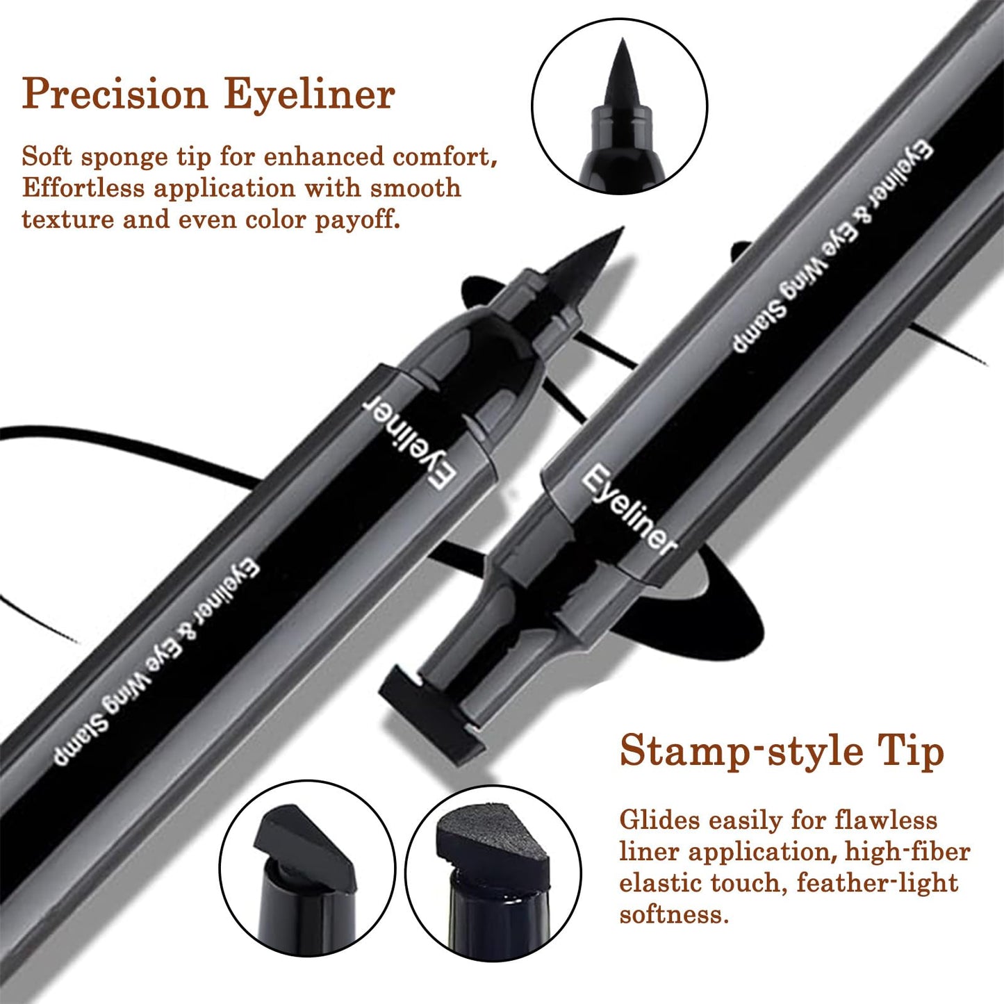 Mikloven 2Pack Dual Tip Eyeliner Stamp Pen 2 in 1 – Large & Small Wing, Waterproof Liquid Eyeliner Pencil, Long Lasting & Smudgeproof, Easy Cat Eye Makeup for Left & Right Eyes