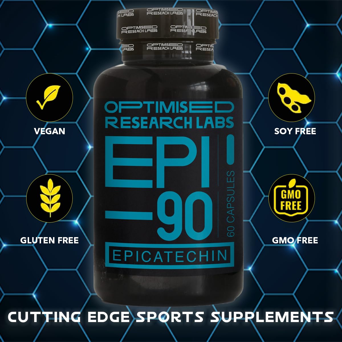Optimised Research Labs EPI – 90 Epicatechin Supplement High Strength Muscle Builder, Muscle Recovery, Increase Strength & Endurance, Antioxidant, 30 Day Supply – 150mg (-) 90% Vegan Friendly