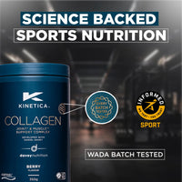 Kinetica Sports Collagen Powder - Berry Flavour | 350g | 5g FORTIGEL Bovine Collagen/Serve, 320mg Vitamin C, 5μg Vitamin D, 100mg Hyaluronic Acid & 500mg Glucosamine Sulphate | Joint & Muscle Support