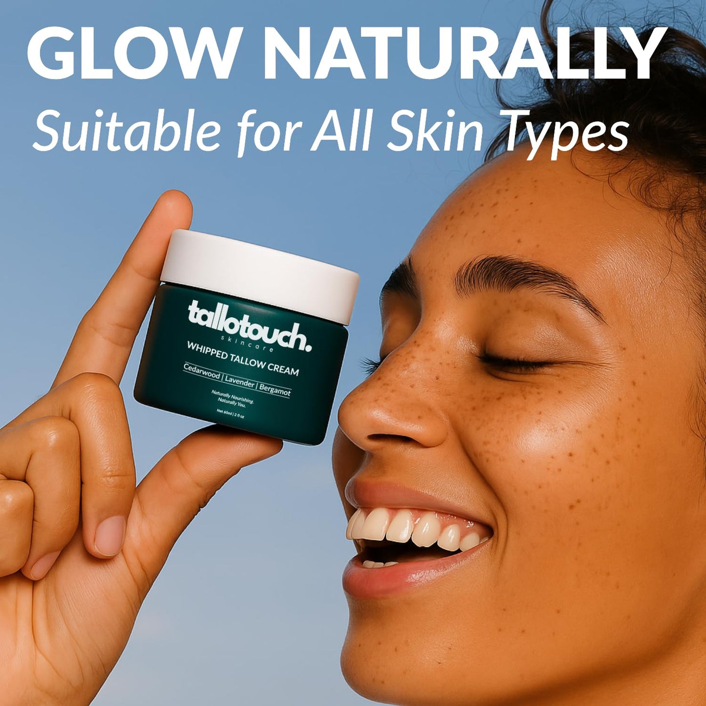 Tallotouch. Whipped Tallow Cream for Face & Body - 100% Grass-Fed Beef Tallow, Collagen, Shea Butter & Beeswax Moisturiser, Deep Hydration & Skin Repair, Essential Oils, Fast Absorbing