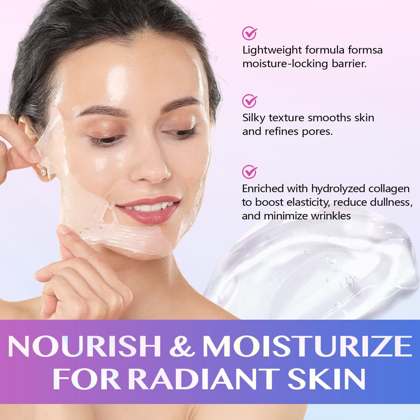 CFHQXSZ Collagen Night Wrapping Mask, Collagen Overnight Peel-Off Mask, Overnight Wrapping Peel Off Face Masks with Brush, Elasticity & Hydration Overnight Wrapping Peel Off Facial Mask