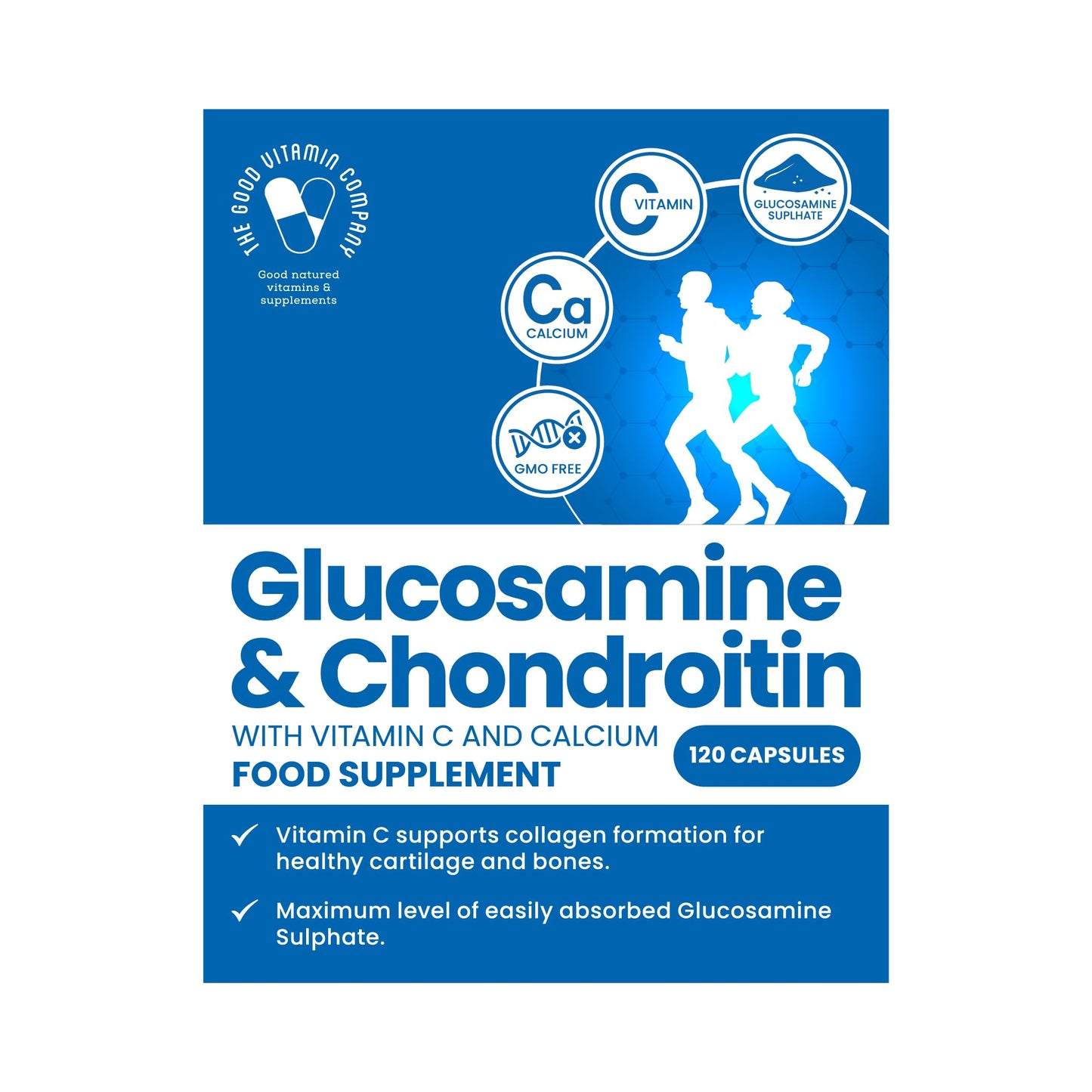The Good Vitamin Company Glucosamine & Chondroitin: 120 Capsules - Supplement with High Strength Glucosamine Sulphate with Chondroitin, Vitamin C and Calcium for Joint Support, Made in UK, GMO Free