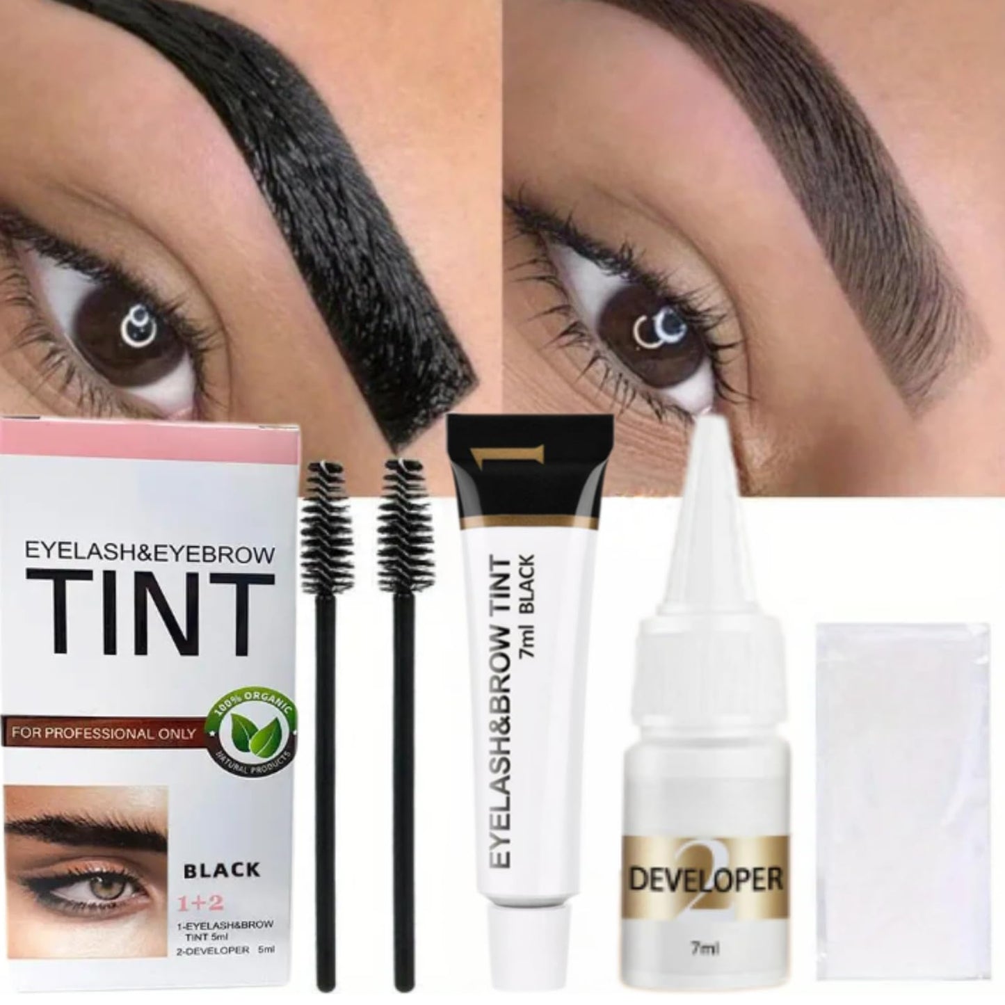 PLVNNZ E-yebrow T-int Kit,Eyebrow Tint,Lash Lift and Tint Kit,Professional Eyebrow & Eyelash Dye, Long-Lasting 6 Weeks, Fast & Easy DIY Brow Dye for Natural,With All Tools(Black)