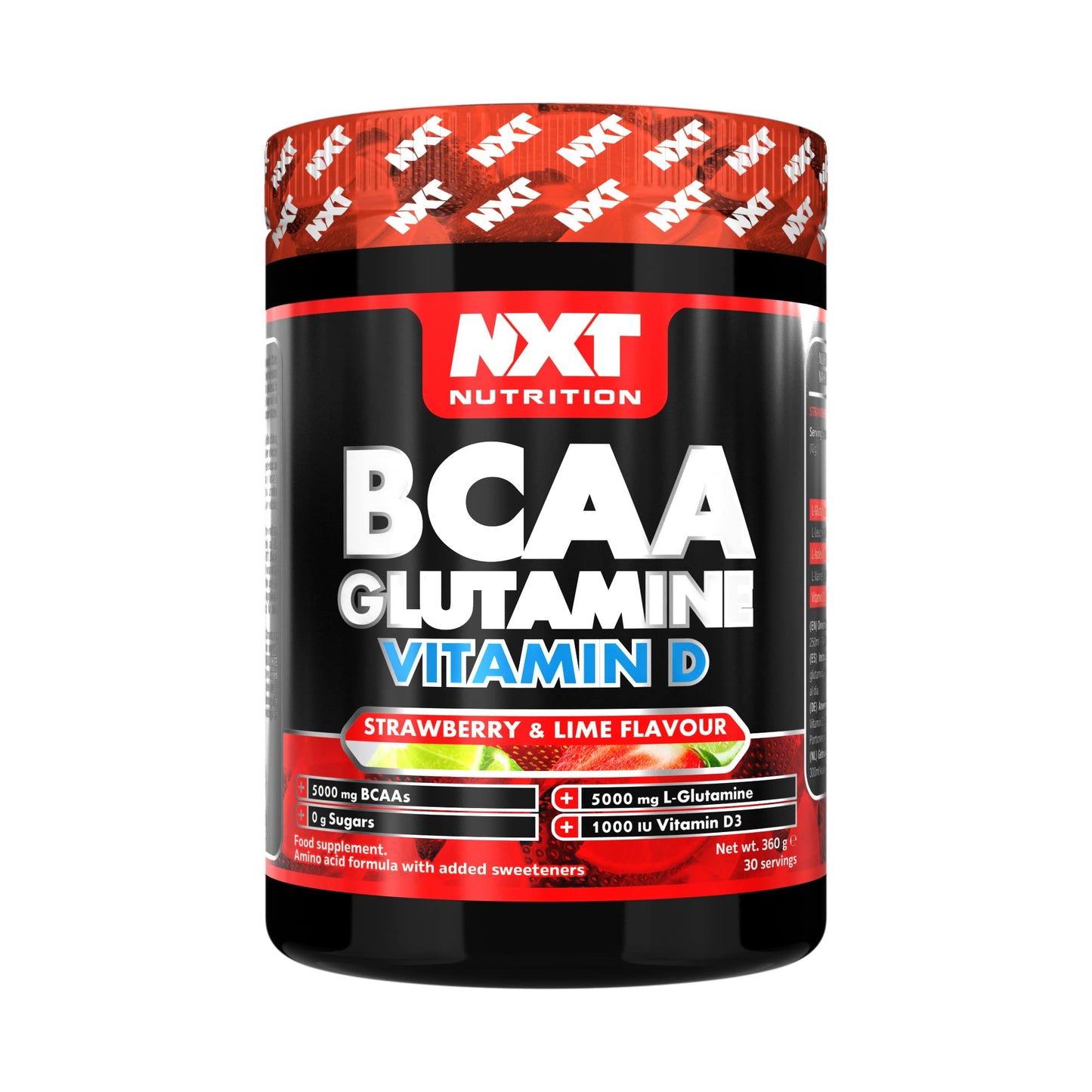 NXT Nutrition BCAA, Glutamine & Vitamin D | BCAAs Amino Acids with Vitamin D3 and L-Glutamine - for Recovery, Gut Health and Muscle Protein Synthesis | 360g - 30 Servings (Strawberry Lime)