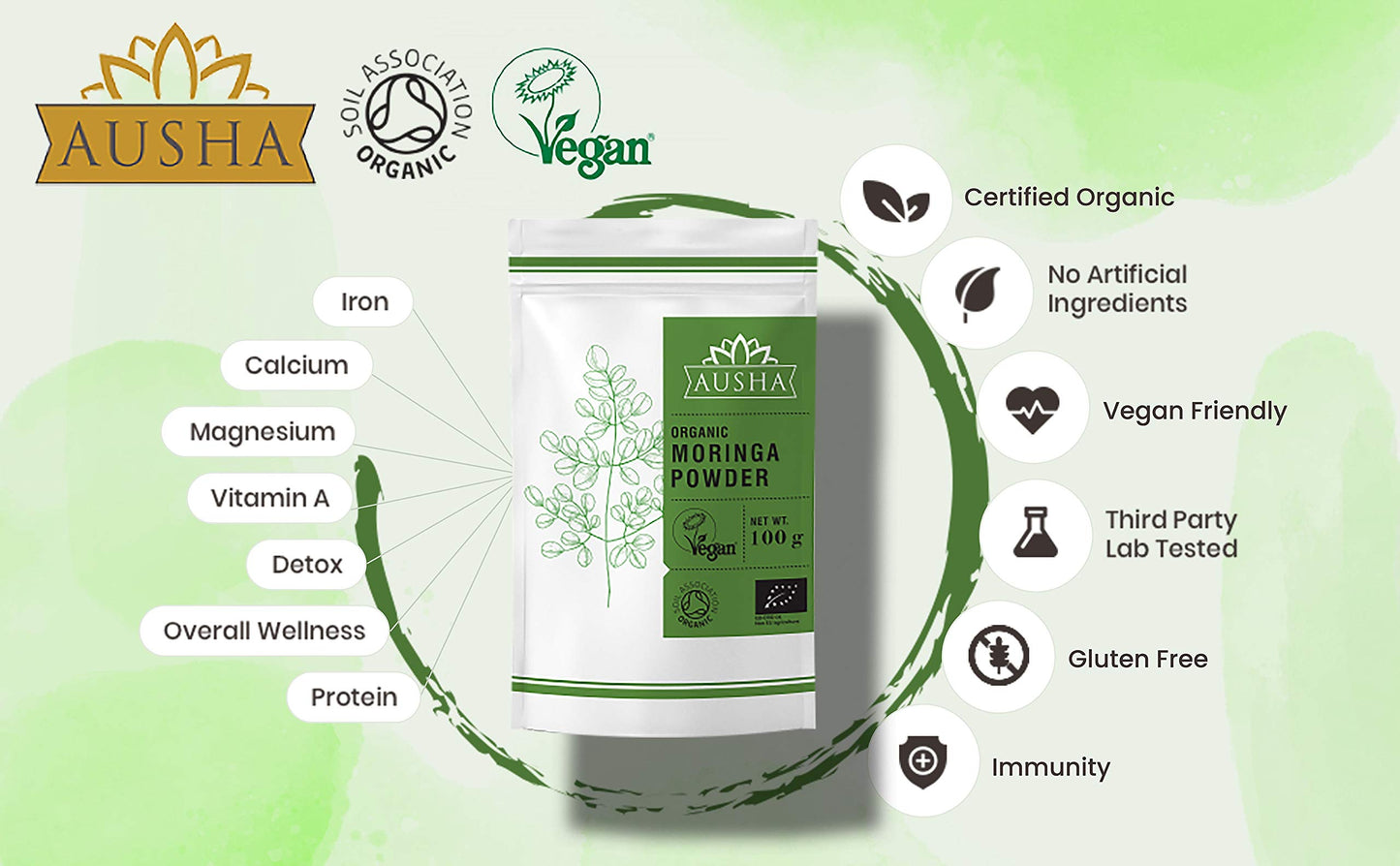 Organic Moringa Powder 100 Grams - Oleifera Leaf | Certified Organic, Rich in Dietary Fibre, Iron, Calcium, Protein