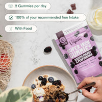 Vegums Super Iron Gummies - Family-Friendly Iron Supplement for All Ages - 30 Servings - BlackBerry Flavour - Vegan & Easy-to-Take - Supports Energy, Immunity & Red Blood Cell Health