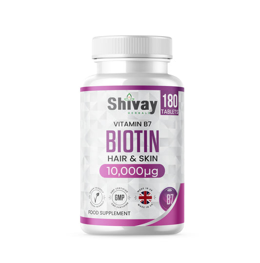 Biotin 10,000mcg Supplement | 180 Tablets - 6 Month Supply | High Strength Hair, Skin & Nail Support | Vegan & Made in The UK by Shivay Herbals