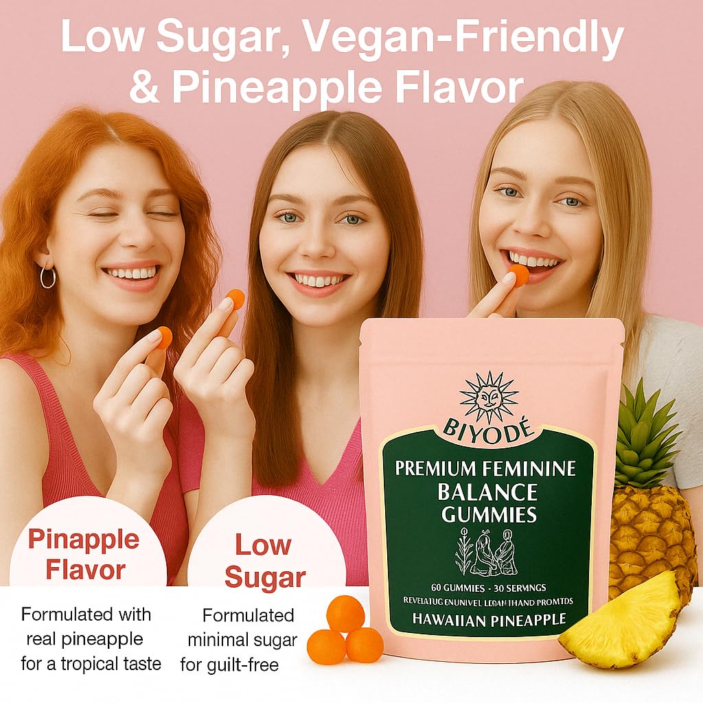 BIYODE Premium Feminine Balance Women’s Probiotic Gummies – Vaginal & Digestive Health Support – with Vitamin C for Immune Boost – Promotes Feminine pH Balance & Gut Flora – Vegan, Gluten-Free, Low Sugar