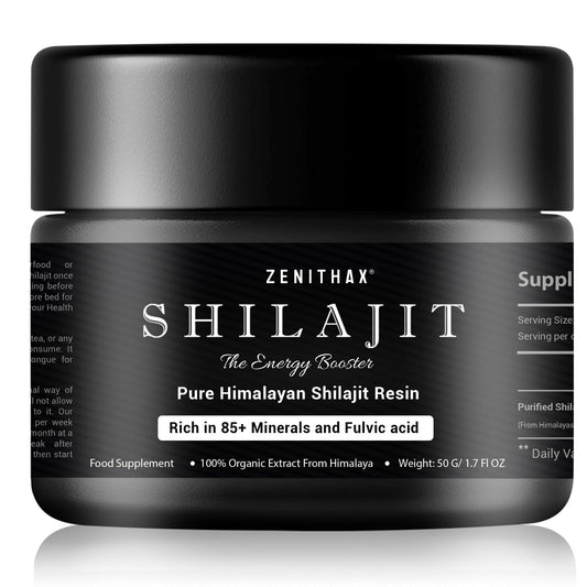 ZENITHAX Pure Himalayan Shilajit Resin 50g - Gold Grade 100 Percent Organic Shilajit, Rich in Fulvic & Humic Acid, 85+ Minerals, Boosts Energy & Immunity, Vegan, Lab Tested