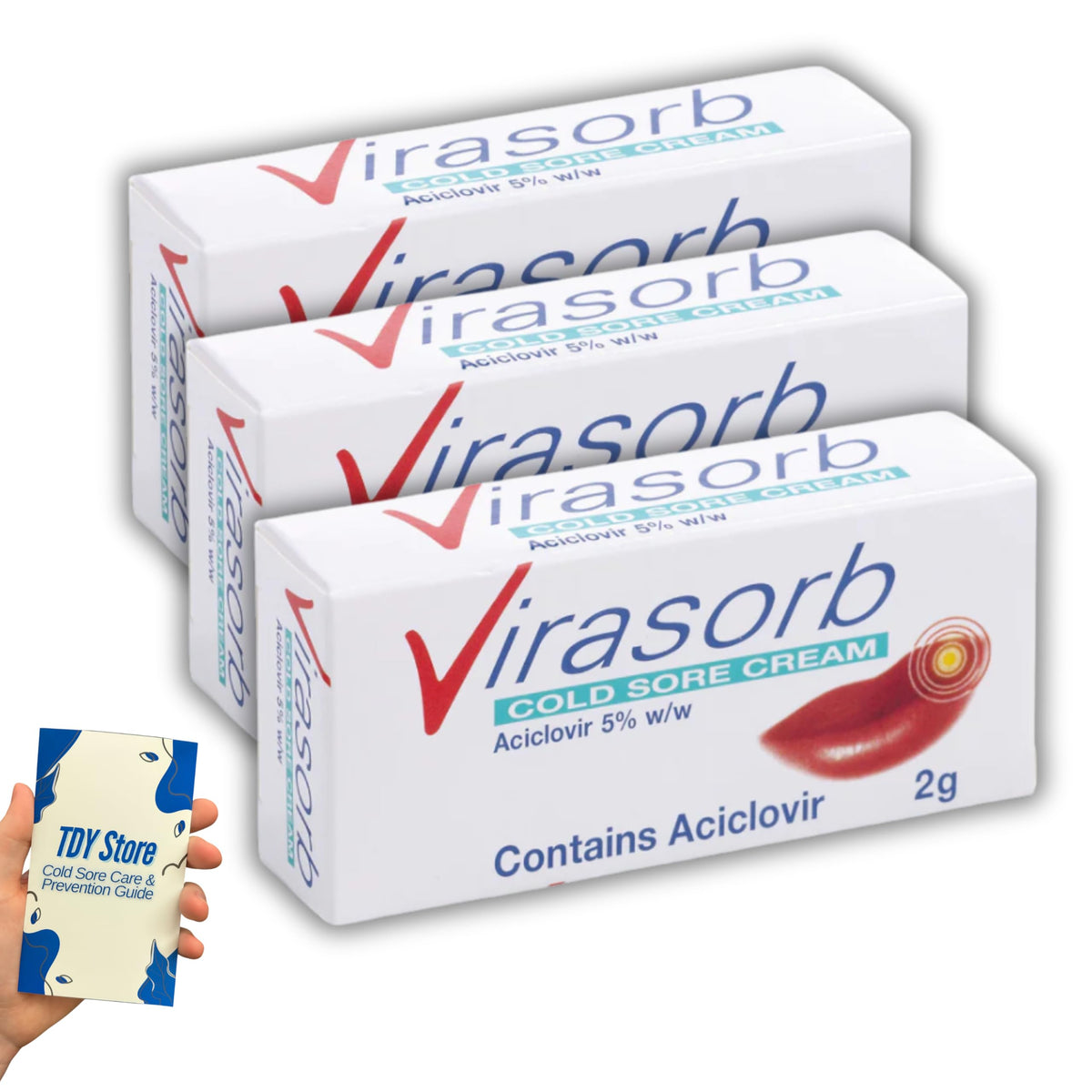 TDY Store 3 x 2g 5% Cold Sore Relief Cream (3 Packs) - Effective Treatment - TDY Bundle Including Cold Sore Care & Prevention Guide