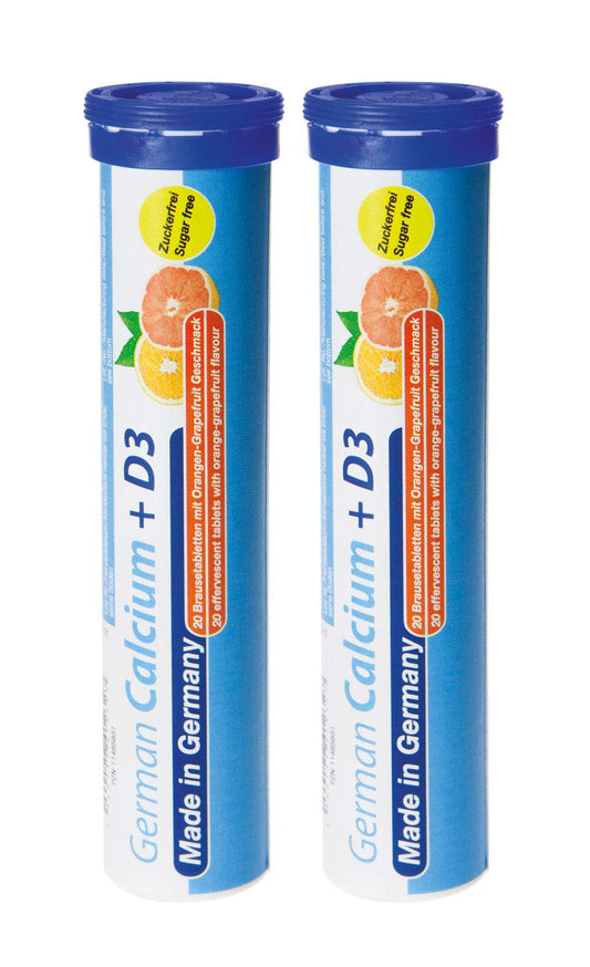 Calcium + Vitamin D3-2 x 20 effervescent Tablets - Orange-Grapefruit Flavor - T&D Pharma German Calcium + D3 - Made in Germany