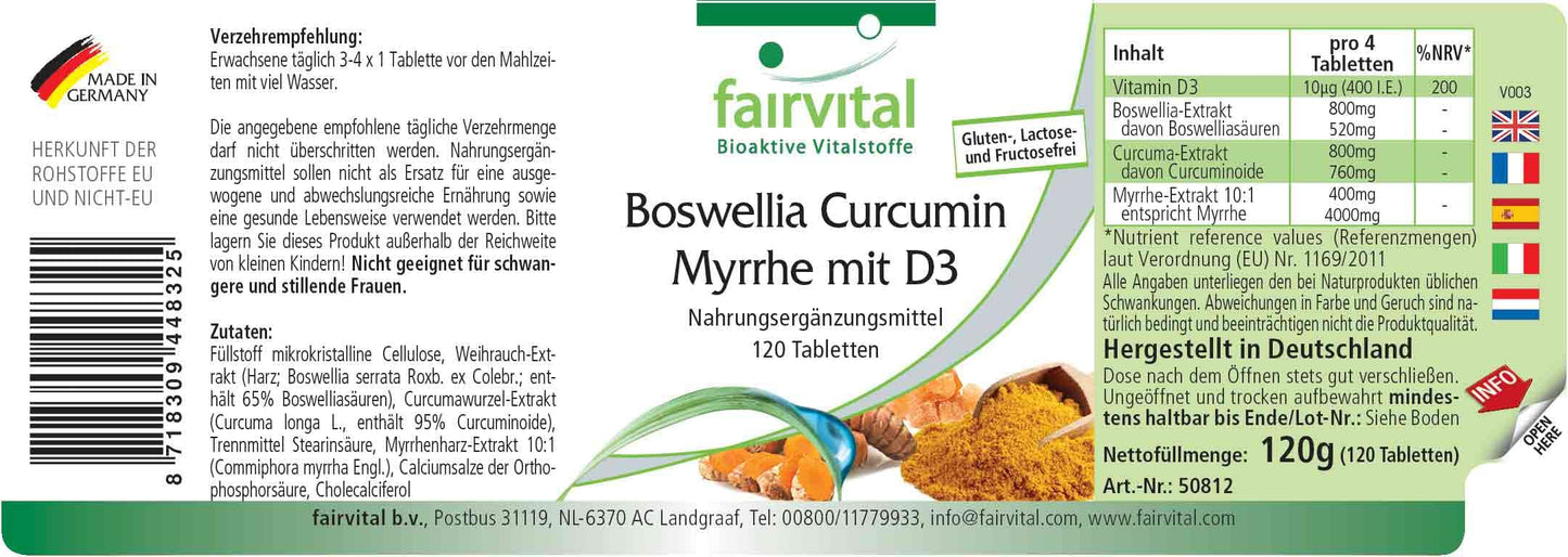 Fairvital | Boswellia Curcumin Myrrh with D3 - HIGH DOSAGE - 120 tablets