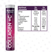 Beauty & Co Collagen Effervescent - Marine Collagen & Vitamin C Supplement - 500mg Per Tablet (4 Tubes)