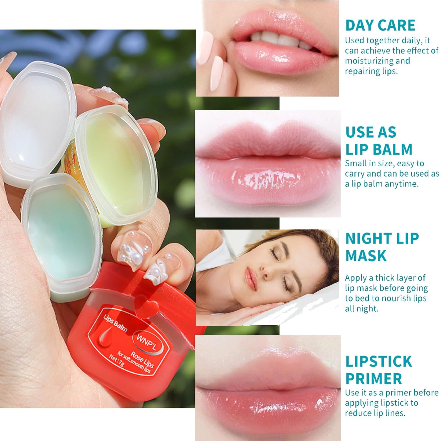 HERBENJOY Lip balm Set, 8 Packs Lip Balm Multipack,Original, Honey, Avocado, Rose, Sakura, Peach, Lemon & Strawberry,Reduce Lip Lines&Wrinkle Day&Night Lip Care Gift For Girls Women