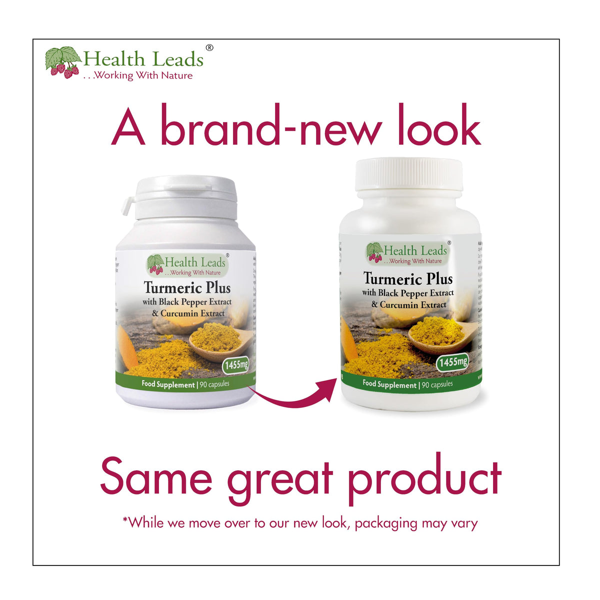 Health Leads ...Working With Nature Turmeric Capsules 1455mg with Curcumin and Black Pepper (3 Month Supply) High Strength Active Extracts | Clean British Supplements