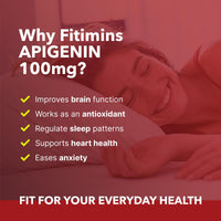 Apigenin 100mg Supplement, NAD+ Booster, 99.1% Purity, Natural Sleep Aid for Adults, Non-GMO Apigenin Sleep Supplement, Promotes Healthy Skin & Hair, 60 Vegan Sleep Capsules, 2 Month Supply (Fitimins)
