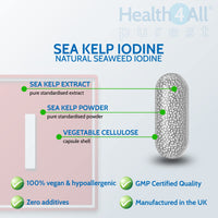 Health4All Sea Kelp Iodine 90 Capsules (V) High Strength 520mcg Iodine per Capsule. Purest: no additives Natural Iodine Supplement