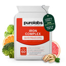 Purolabs Premium High Strength Iron Tablets for Women & Men – Gentle Iron Complex with Vitamin C, B12, B9 Folate & Zinc – Energy, Immunity & Blood Support – 60 Vegan Capsules