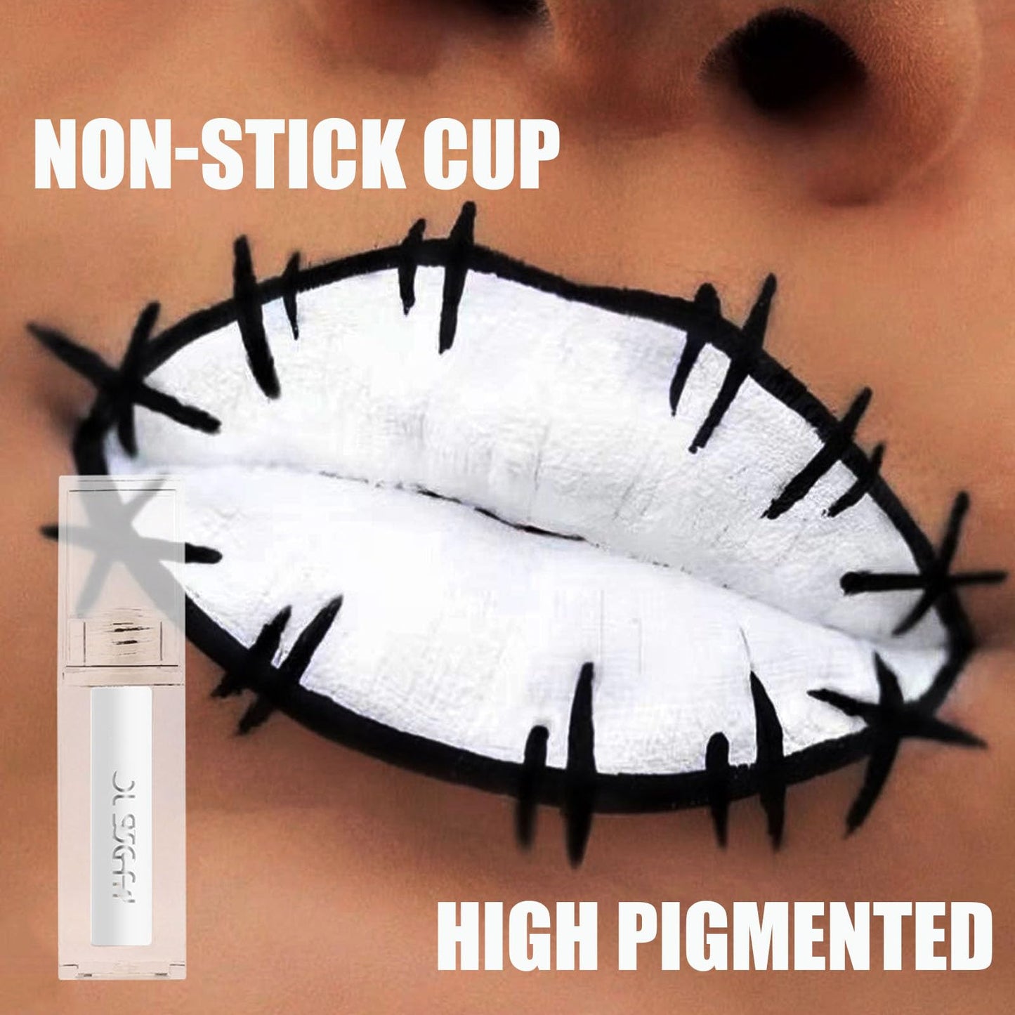 LYNTYAOU Matte White Liquid Lipstick Long Lasting Waterproof Full-coverage White Lip Gloss, Highly Pigmented Sweat-proof White Face Body Paint for Halloween Gothic Cosplay Makeup for Women