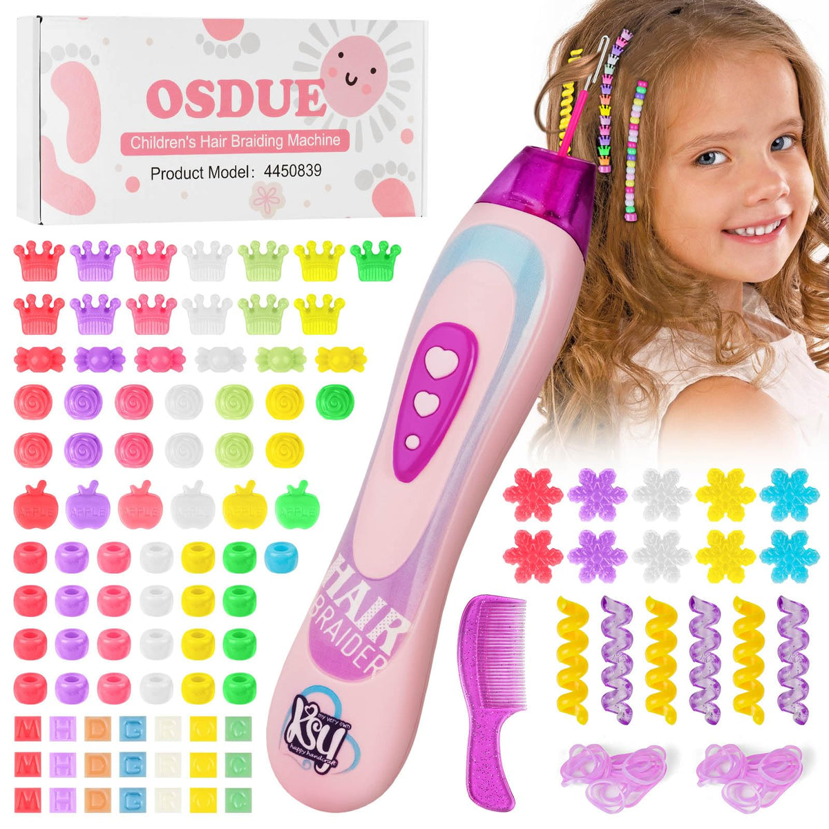 OSDUE Hair Machine Girls, Hair Braiding Accessories, Automatic Hair Braider Machine, Gifts, Hair Decoration for girls (Rose)
