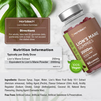 Horbäach Lions Mane Gummies 2000mg | High Strength Lions Mane Supplement | Mushroom Extract | Natural Berry Flavour | 60 Vegan Gummies | by Horbaach