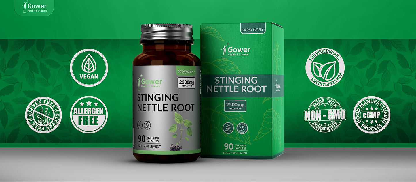 Gower Health & Fitness GH Stinging Nettle Supplement | 90 Nettle Root Capsules - 2500mg per Serving (10:1 Extract) | High Strength Nettle-Leaf Extract | Non-GMO, Gluten & Dairy Free | Manufactured in The UK
