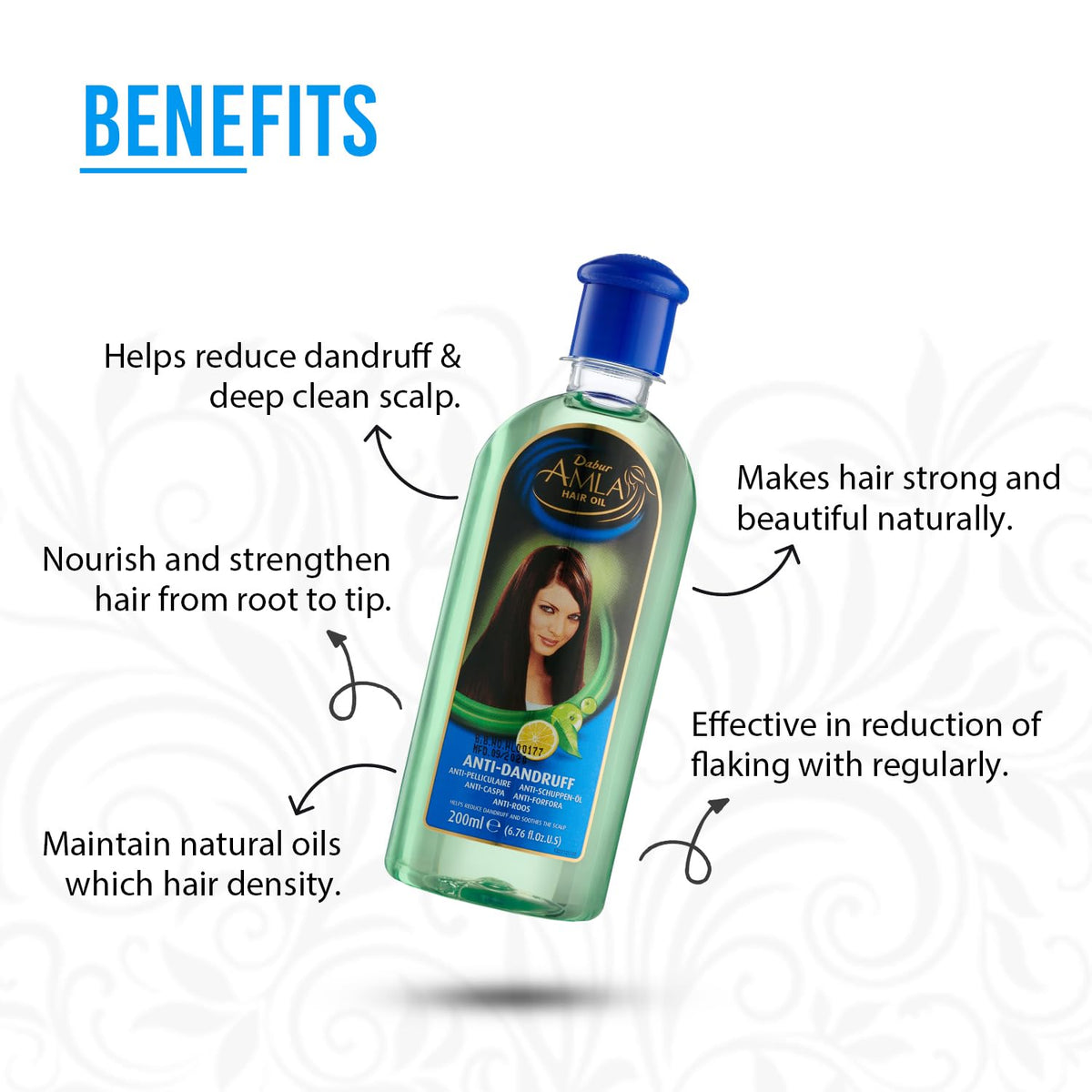 Dabur Amla Amla Anti-Dandruff Hair Oil - 200 ml, Reduce Dandruff, Enriched With Lemon & Rosemary, Makes Hair Strong & Beautiful