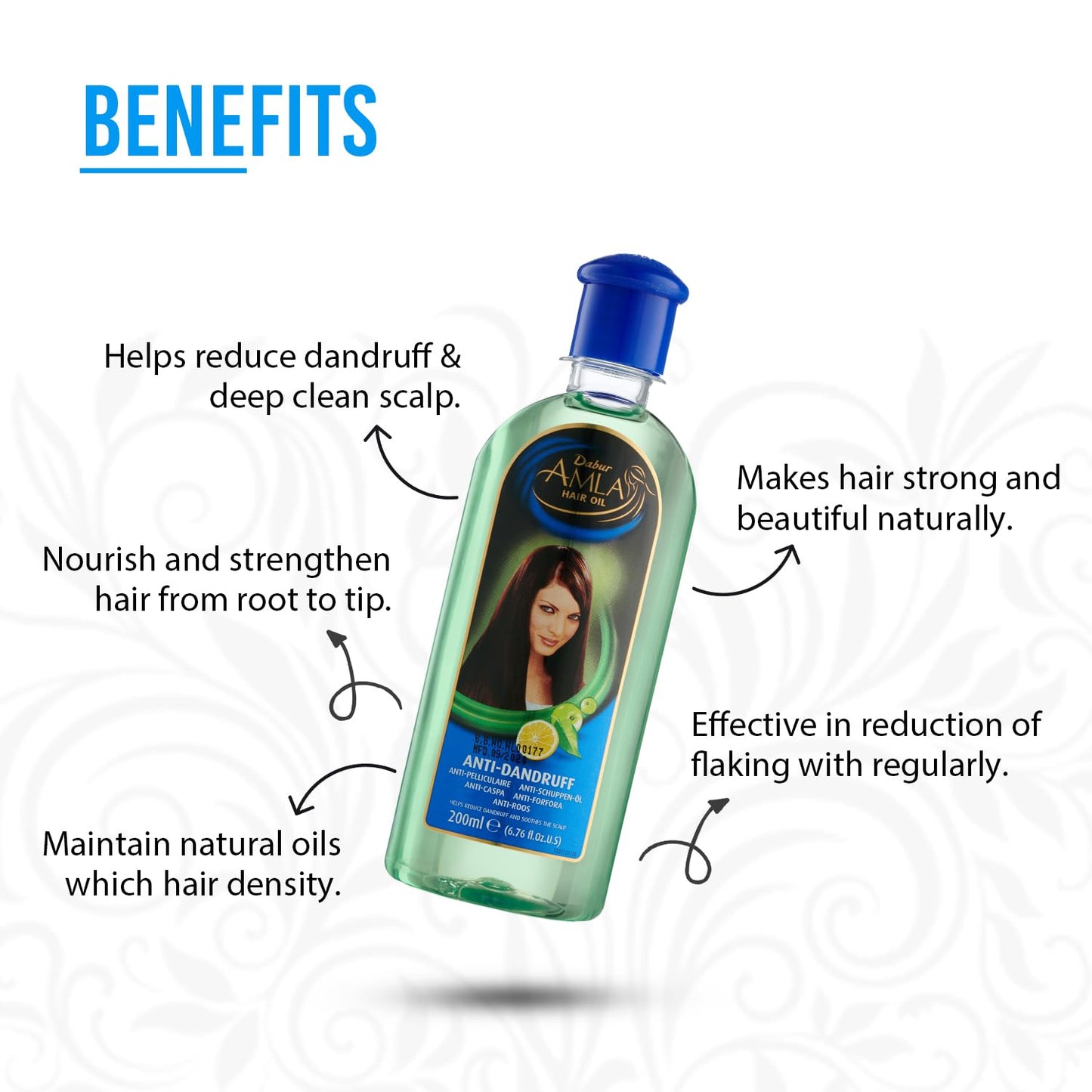 Dabur Amla Amla Anti-Dandruff Hair Oil - 200 ml, Reduce Dandruff, Enriched With Lemon & Rosemary, Makes Hair Strong & Beautiful