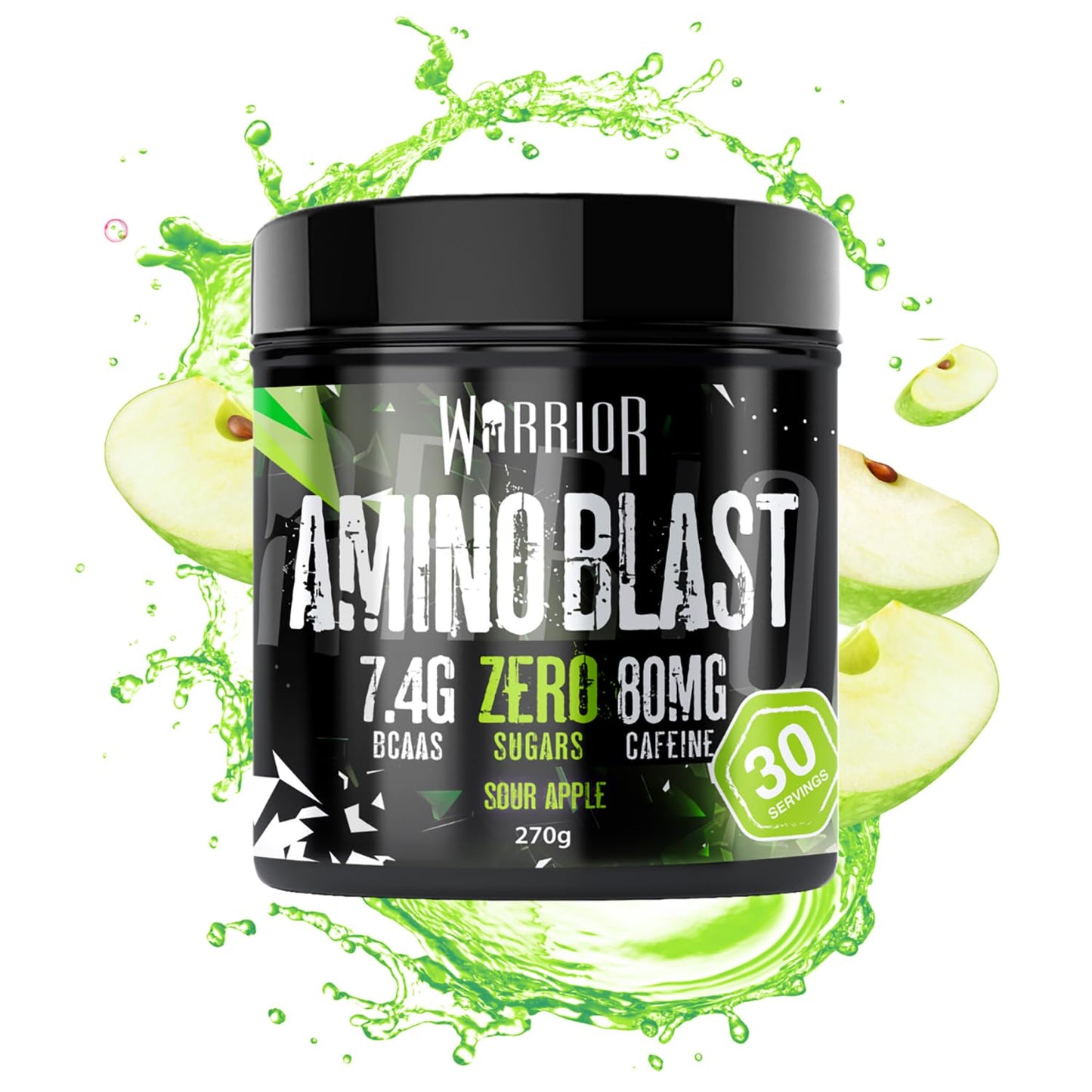Warrior Amino Blast BCAA Powder 270g – Fruit Salad Flavour, BCAA Supplement for Muscle Recovery, Energy, Endurance, Hydration, Pre & Post Workout Nutrition - Sour Apple