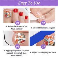 Ceboic 24Pcs Press on Toenails Short Square, 12 Sizes French Nude Pink Stick on Toenails, Full Cover False Toe Nails with Yellow Flowers Design, Artificial Natural Fake Toe Nails for Women and Girls