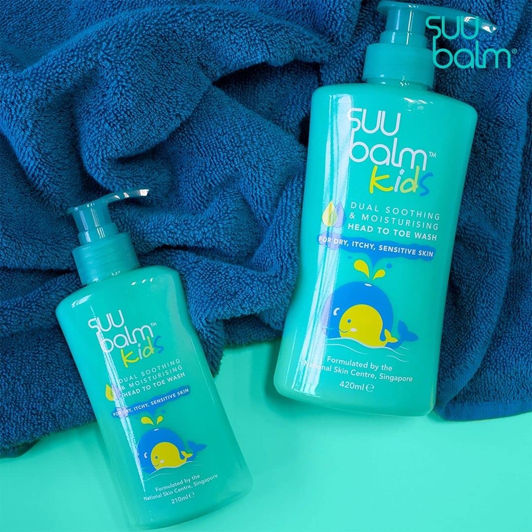 Suu Balm Kids - Soothing Moisturiser Cream Body Wash - Eczema, Psoriasis, Dry, Sensitive Skin Treatment (420ml)