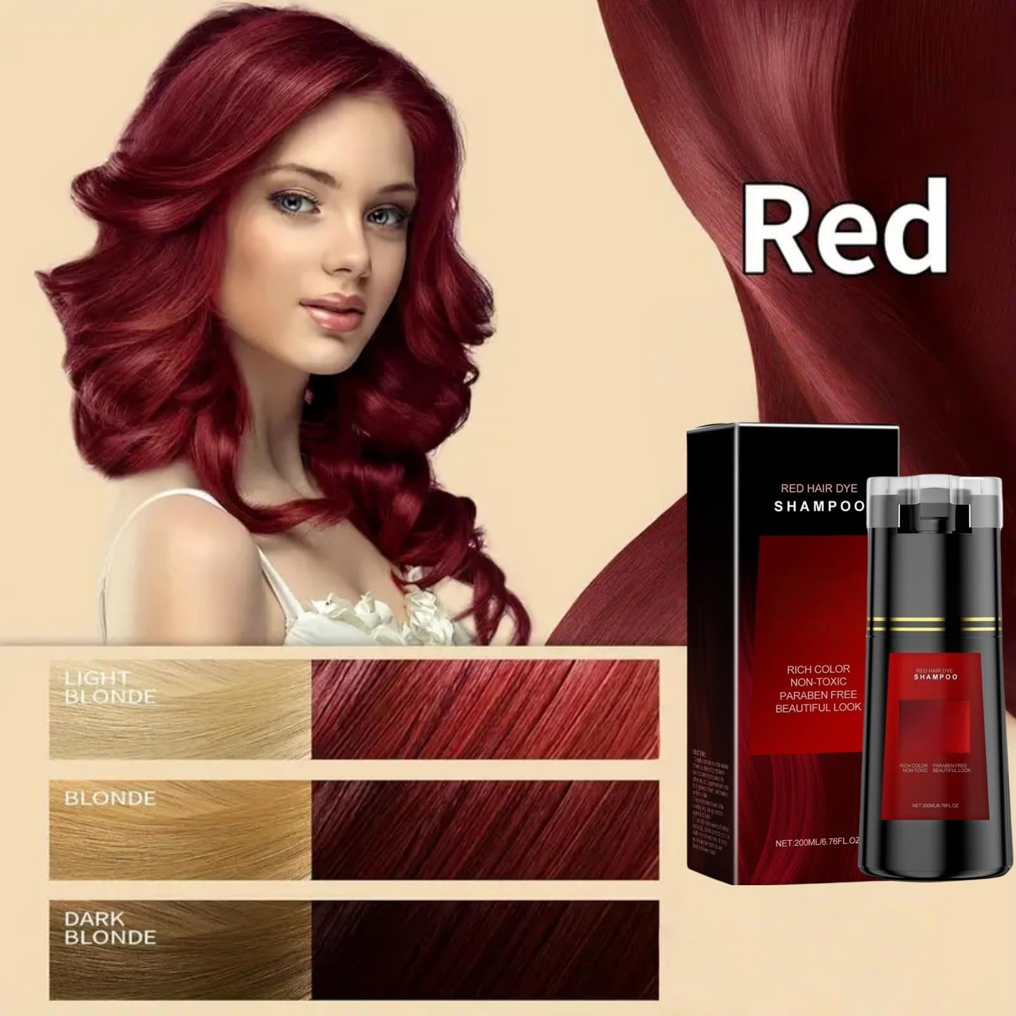 Mubuni Hair Care Instant Dye Shampoo,Polar Hair Dye Shampoo Women 3-In-1 Sha/mpoo for Color Hair,Instant Herbal Coloring Sham/poo,Hair Care Dye S/hampoo,Easy to Use Shampo/os Dy/e,Long Lasting(Red)