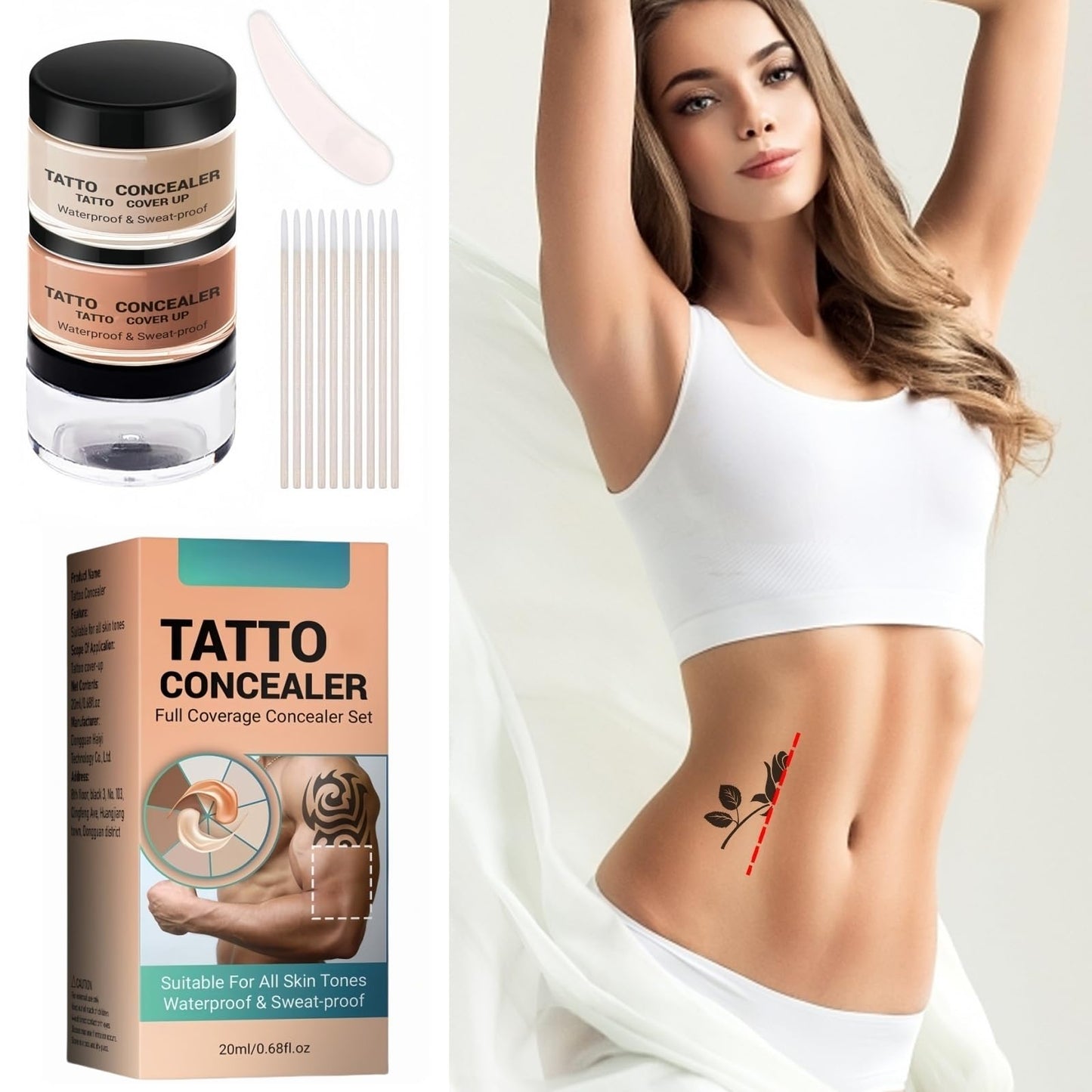 Mubuni 2 Color Tatto Cover Up Makeup,Waterproof Tatto Cover Up Cream,Full Coverage Body Makeup Set,Body Ma/keup Concealer Set,Tat/to Conce/aler Full Coverage,Two Color Sweatproof Cover Up Concea/ler S/et